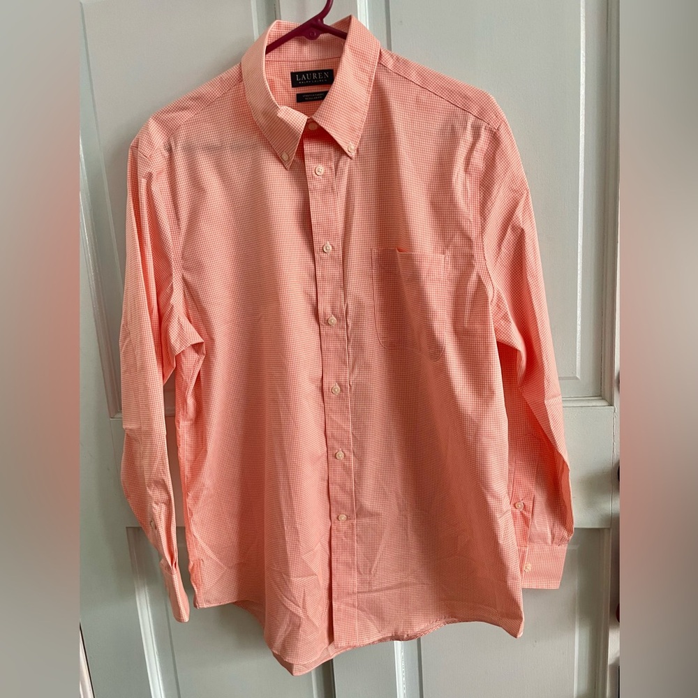 Ralph Lauren NWOT Orange Gingham Button Down Shirt Classic Fit Size 16 32/33